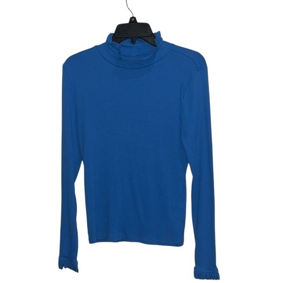 J. Crew Tops - J. Crew Royal Blue Long Sleeve Ruffled Neck Ribbed Size Medium